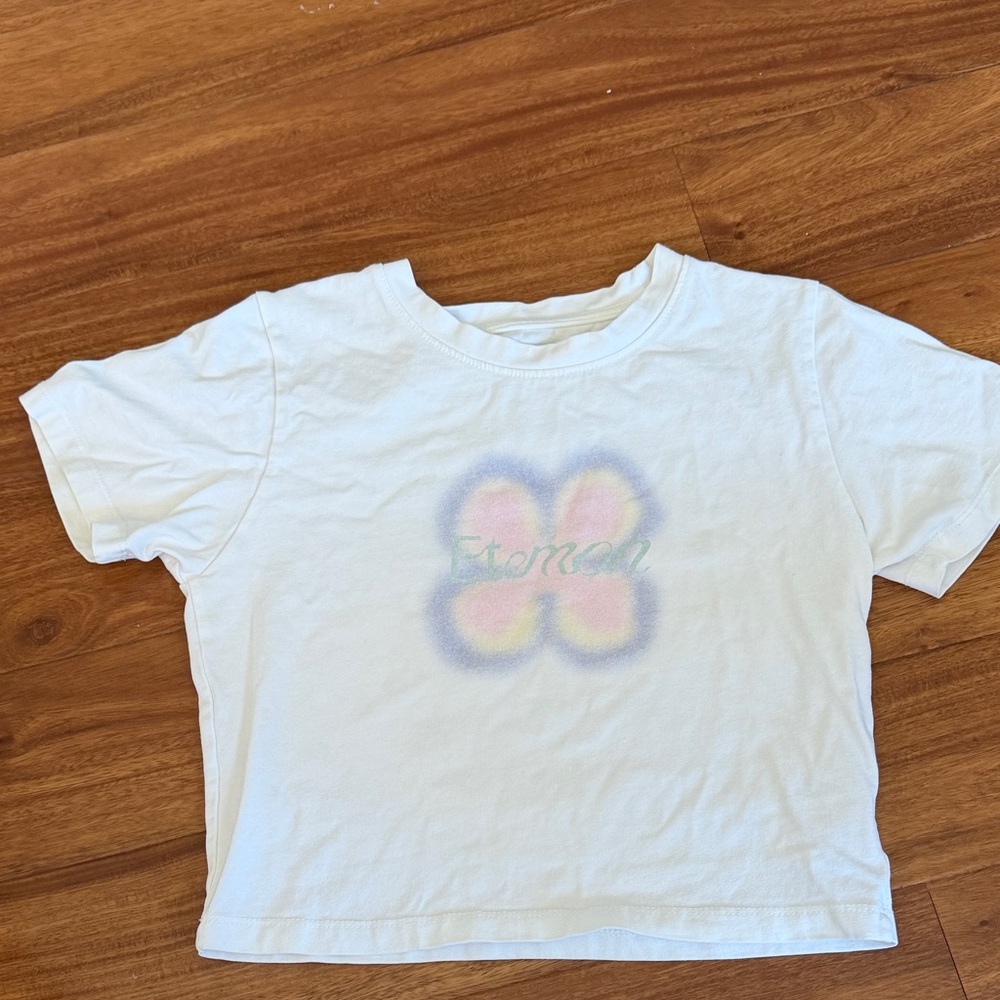 White Girls/Women T-Shirt with Pastel Flower Graphic